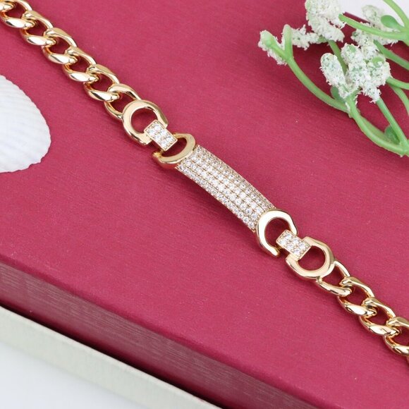 "Elegant Rose Gold Bracelet with Pavé Bar & Link Design, XPBL0961 - Picture 10 of 12